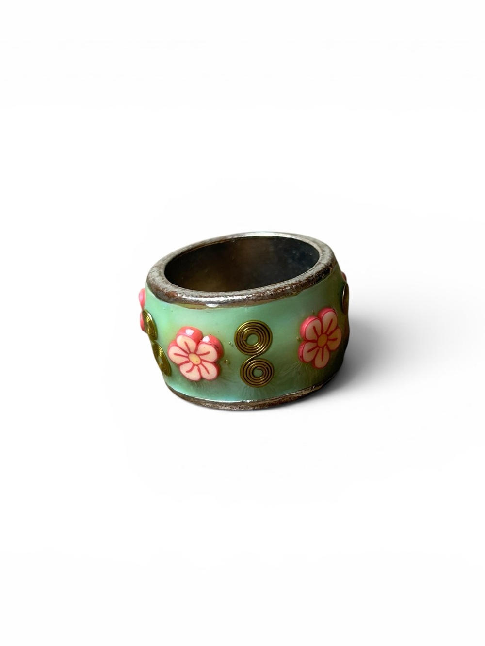 Green Floral Enamel Statement Ring Size 7